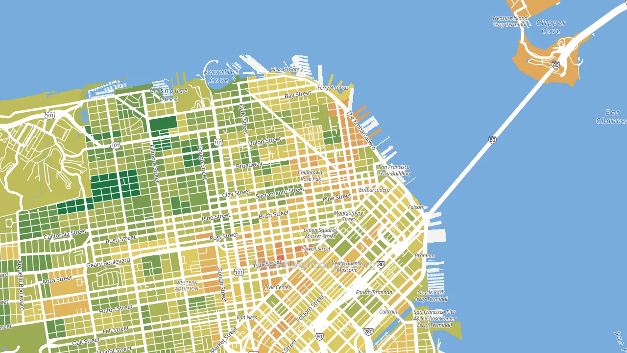 Chinatown-San Francisco, San Francisco, CA block-group voter-turnout map
