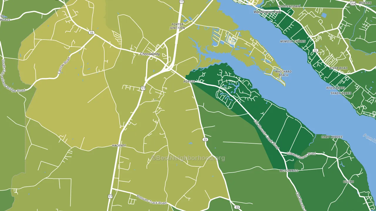 Chocowinity, NC block-group voter-turnout map