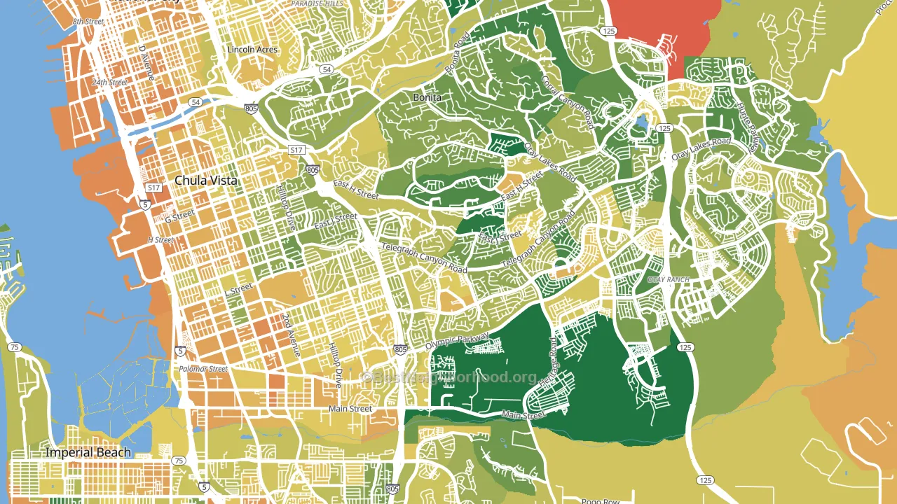 Chula Vista, CA block-group voter-turnout map