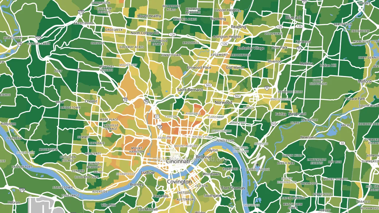 Cincinnati, OH block-group voter-turnout map