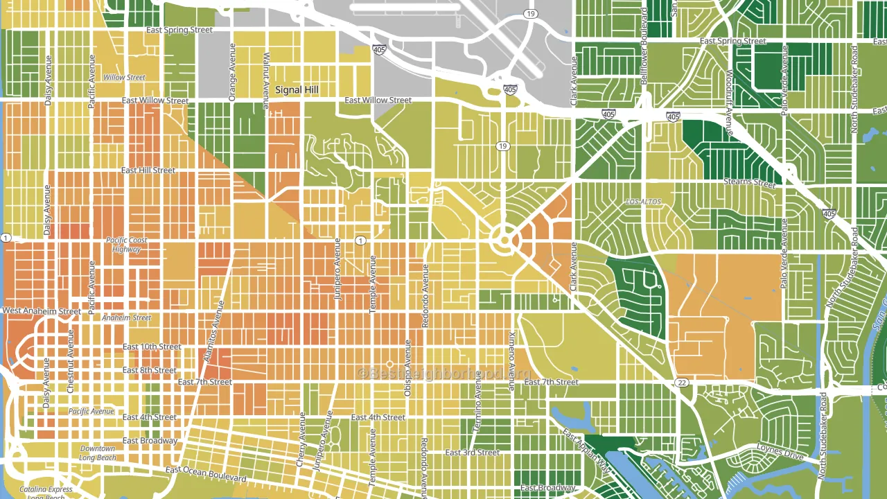Circle Area, Long Beach, CA block-group voter-turnout map