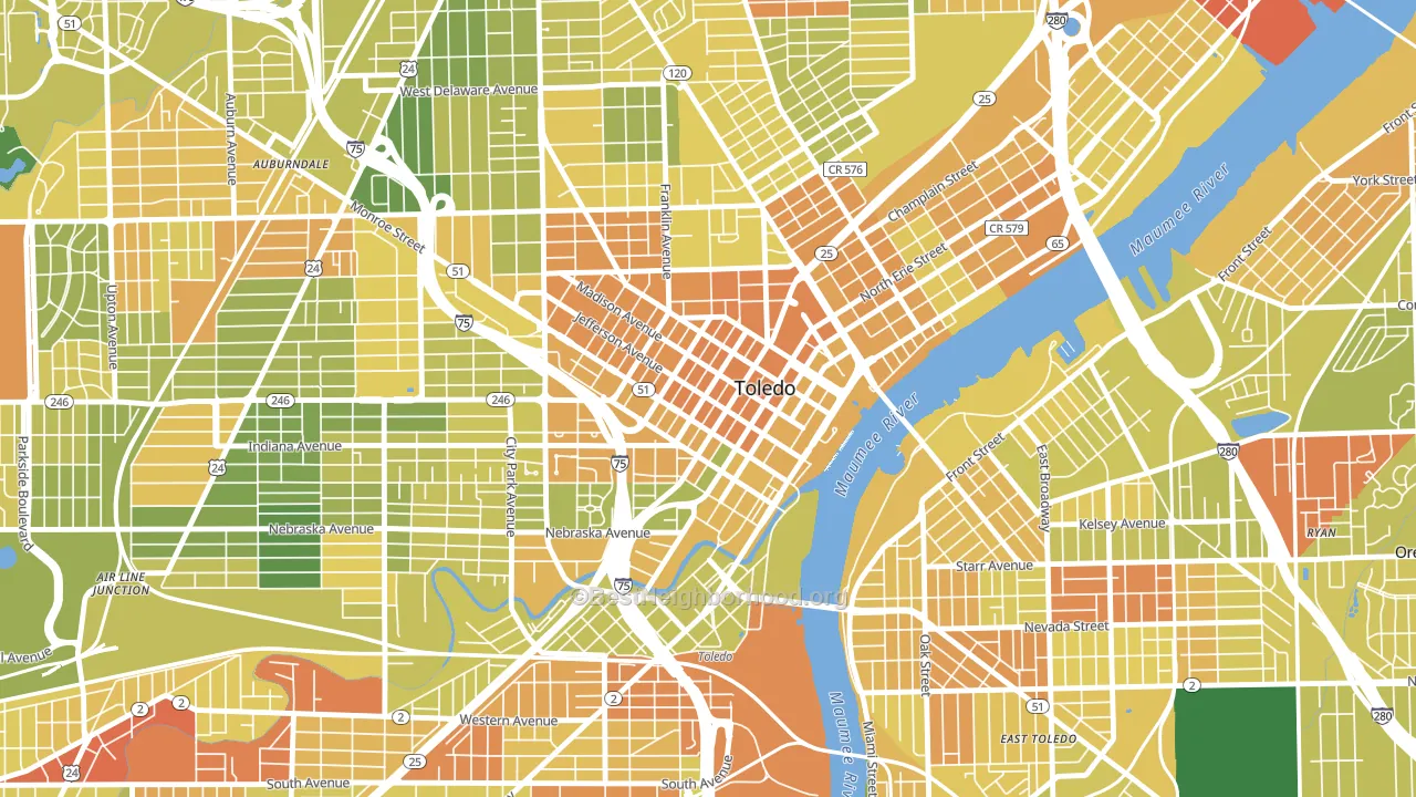 City Center, Toledo, OH block-group voter-turnout map