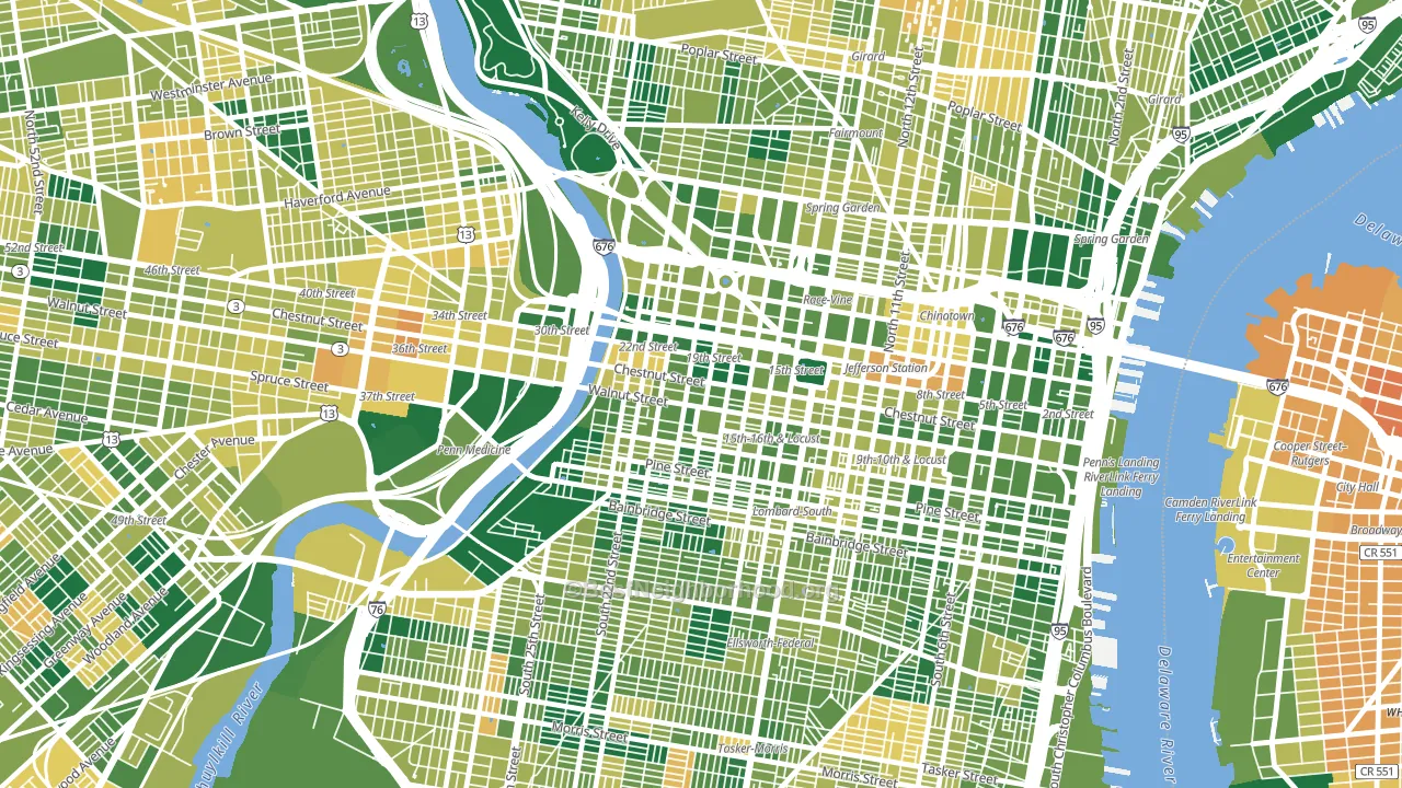 City Center West, Philadelphia, PA block-group voter-turnout map