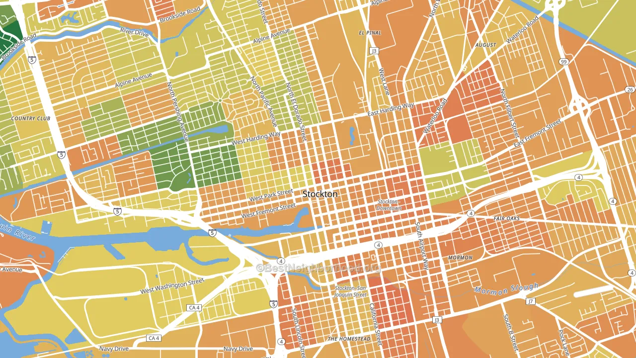 Civic Center, Stockton, CA block-group voter-turnout map