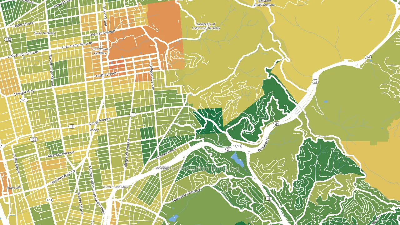 Claremont, Berkeley, CA block-group voter-turnout map