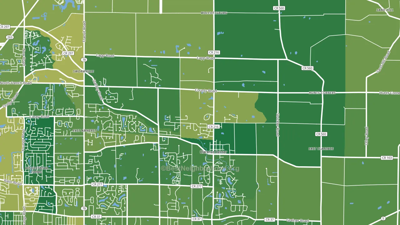 Clarence Center, NY block-group voter-turnout map