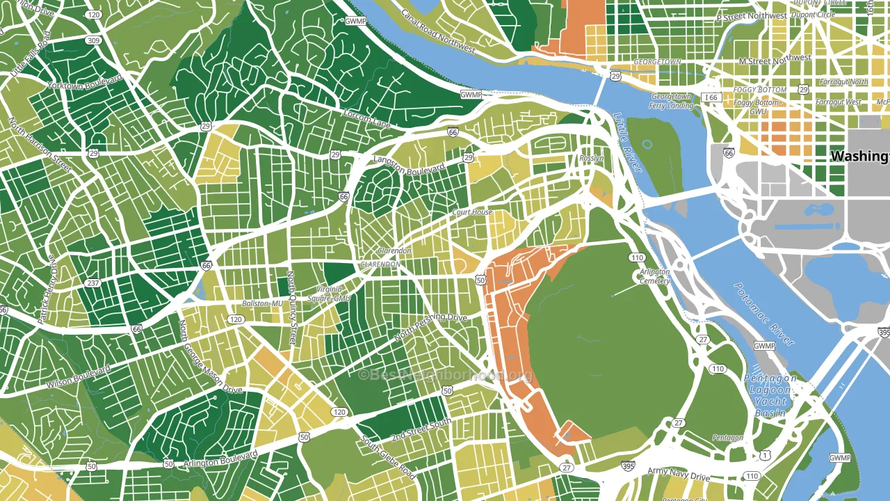 Clarendon, Arlington, VA block-group voter-turnout map