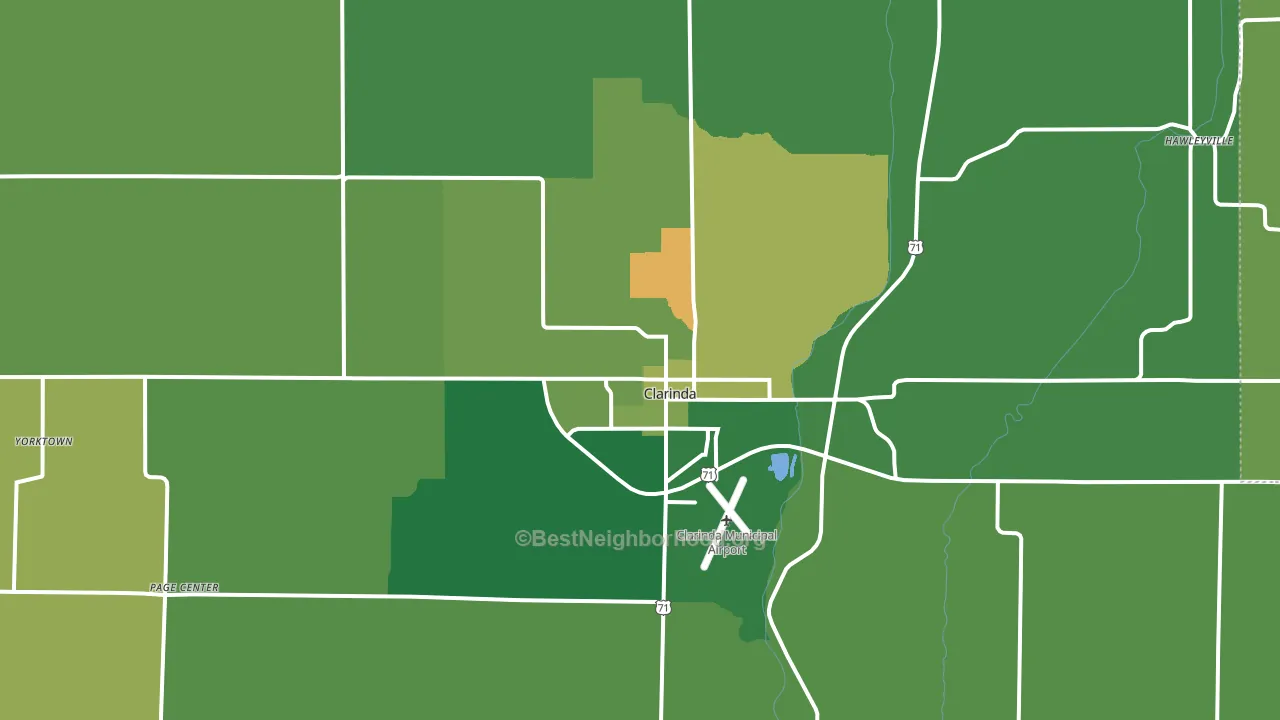 Clarinda, IA block-group voter-turnout map