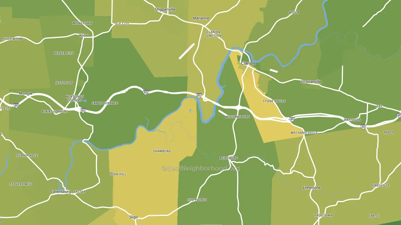 Clarion County, PA block-group voter-turnout map