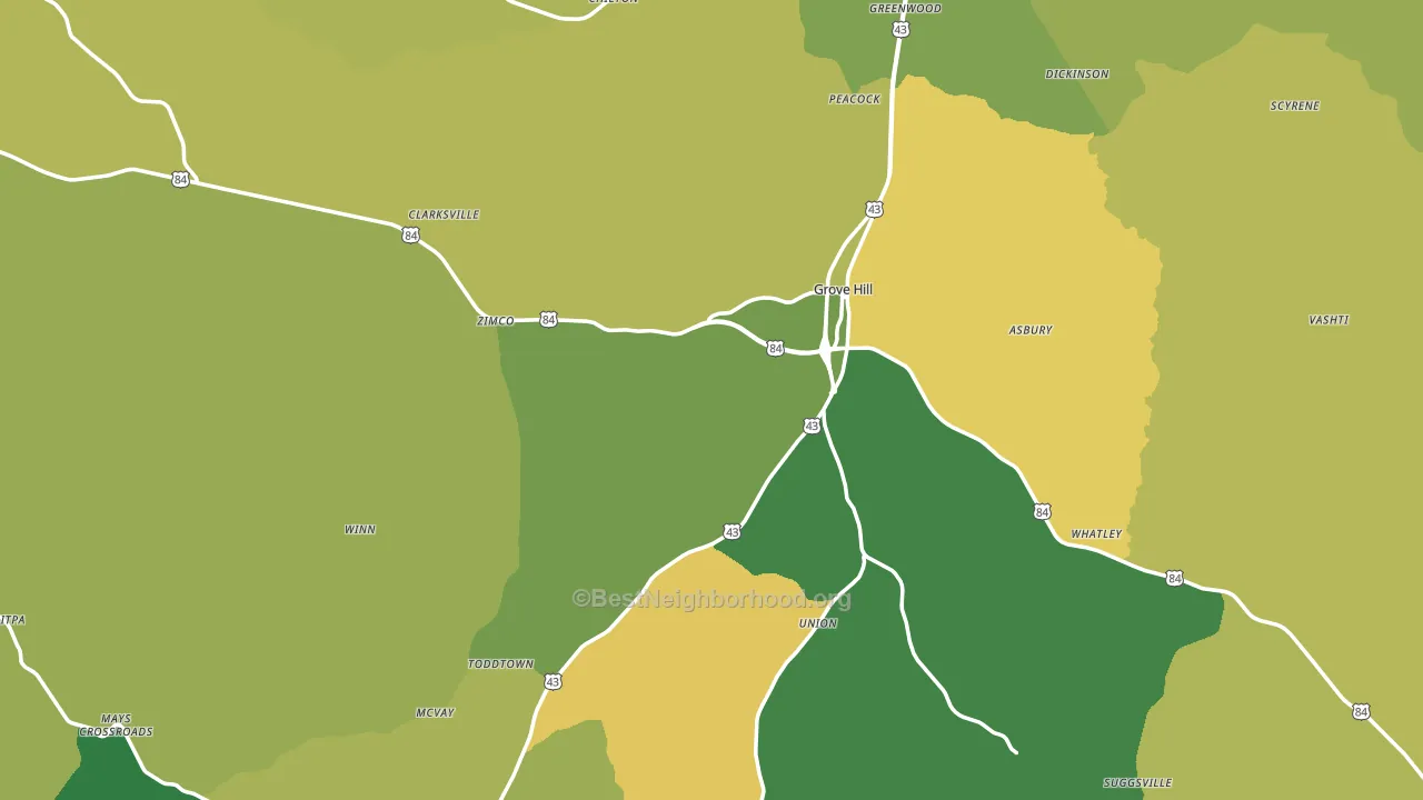 Clarke County, AL block-group voter-turnout map
