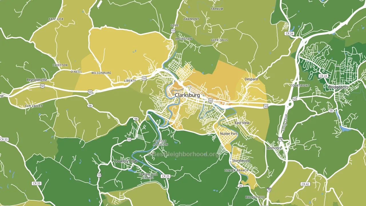 Clarksburg, WV block-group voter-turnout map
