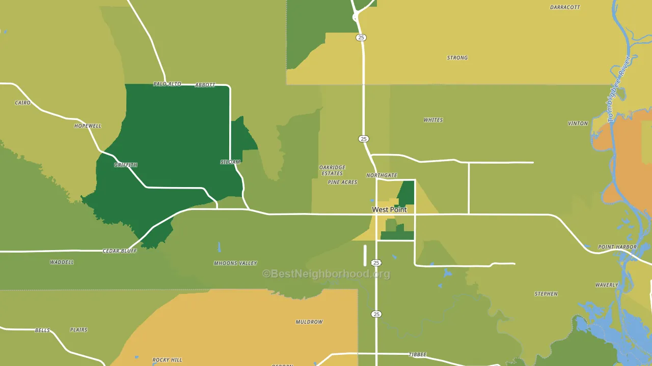 Clay County, MS block-group voter-turnout map