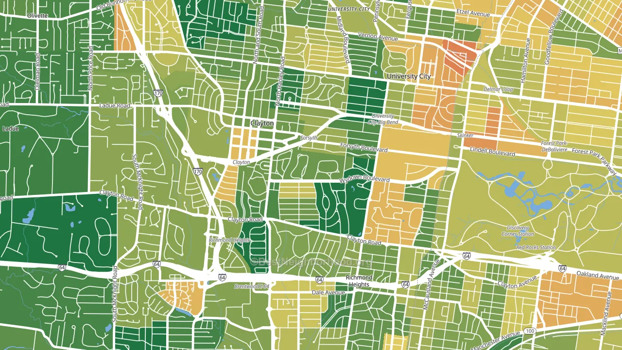 Clayton, MO block-group voter-turnout map