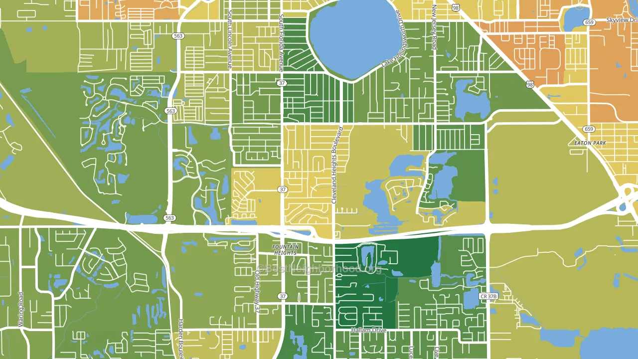 Cleveland Heights, Lakeland, FL block-group voter-turnout map
