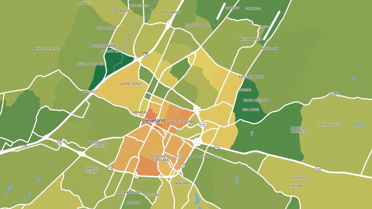 Cleveland, TN block-group voter-turnout map
