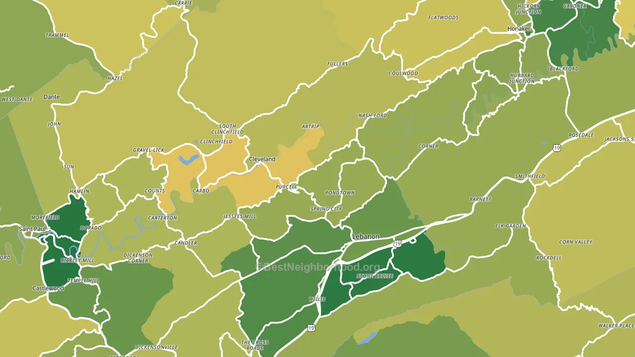 Cleveland, VA block-group voter-turnout map
