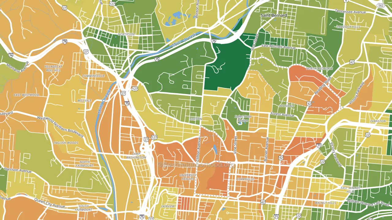 Clifton, Cincinnati, OH block-group voter-turnout map