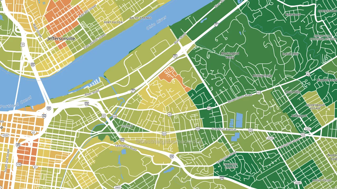 Clifton Heights, Louisville, KY block-group voter-turnout map