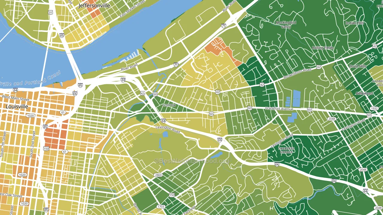 Clifton, Louisville, KY block-group voter-turnout map