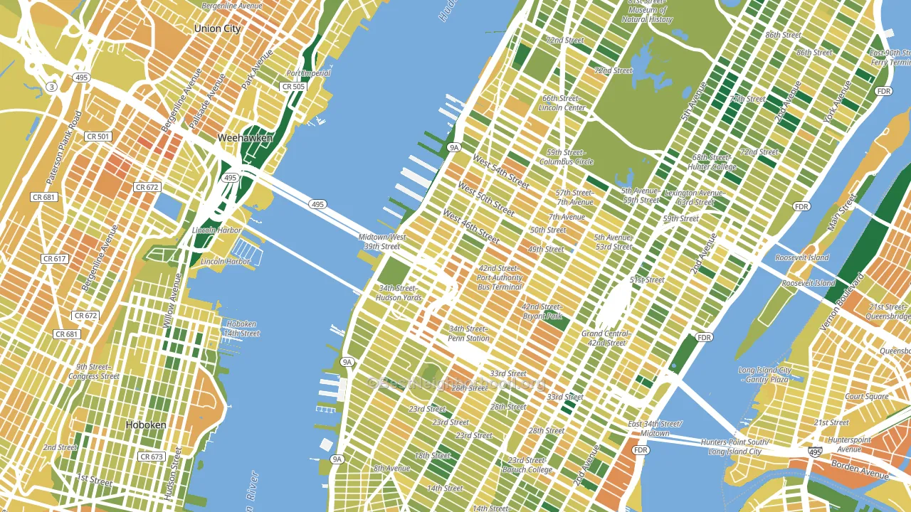 Clinton, Manhattan, NY block-group voter-turnout map