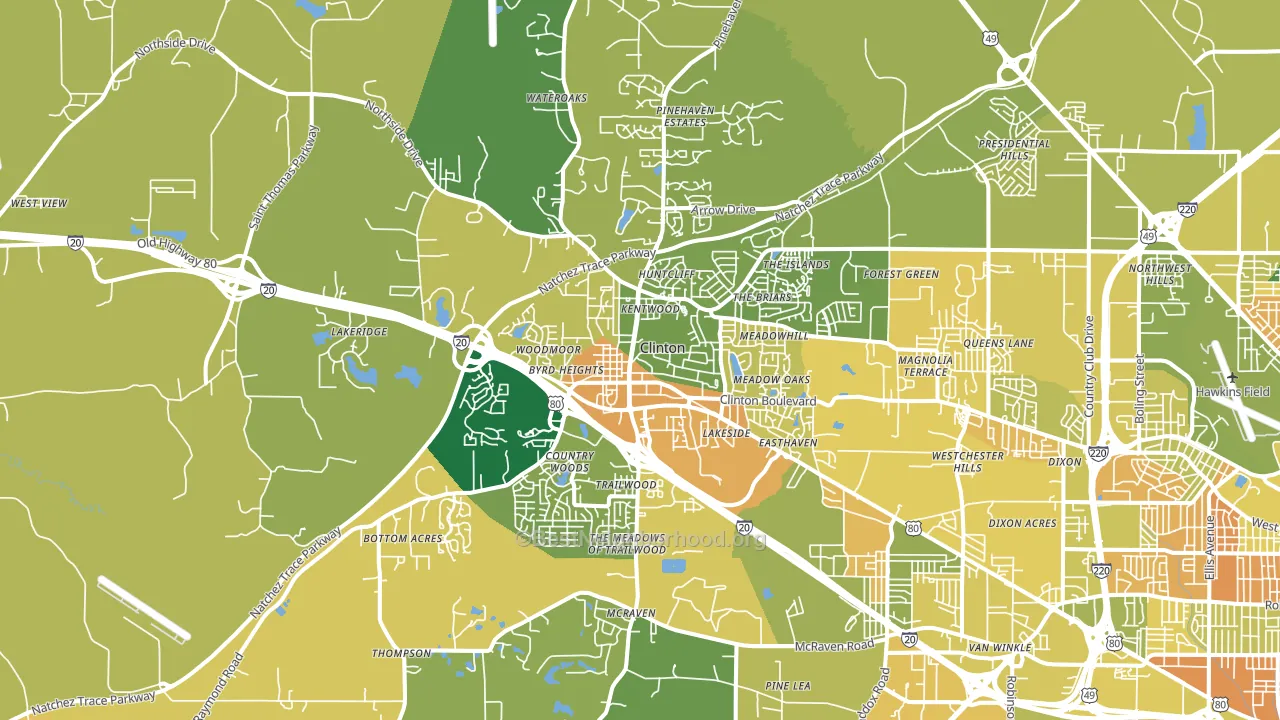 Clinton, MS block-group voter-turnout map