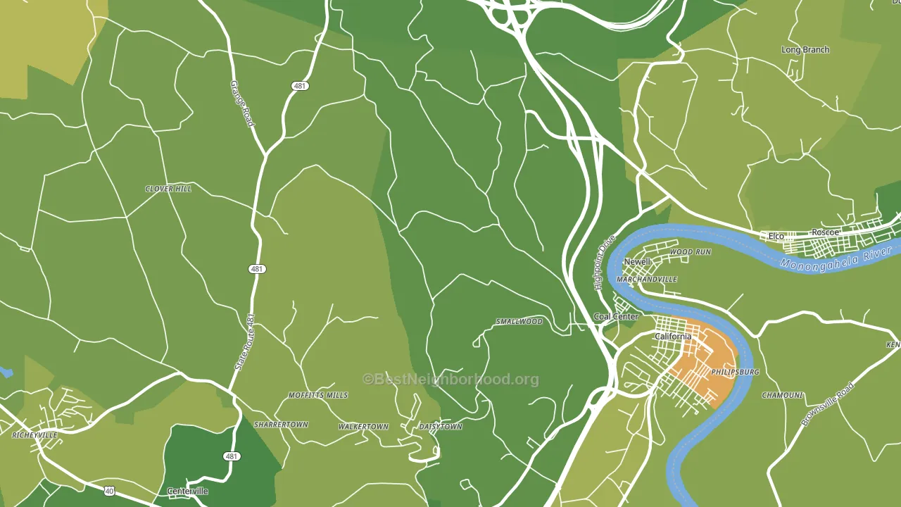 Coal Center, PA block-group voter-turnout map