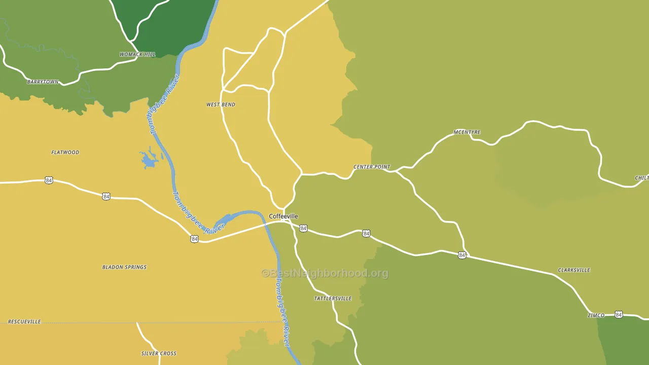 Coffeeville, AL block-group voter-turnout map