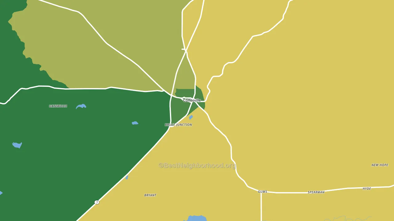Coffeeville, MS block-group voter-turnout map