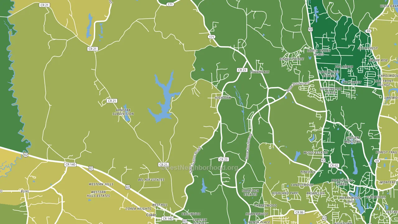 Coker, AL block-group voter-turnout map