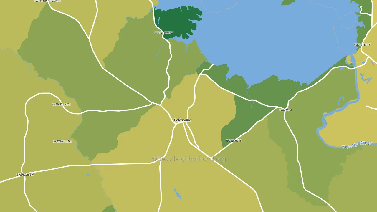 Coldspring, TX block-group voter-turnout map