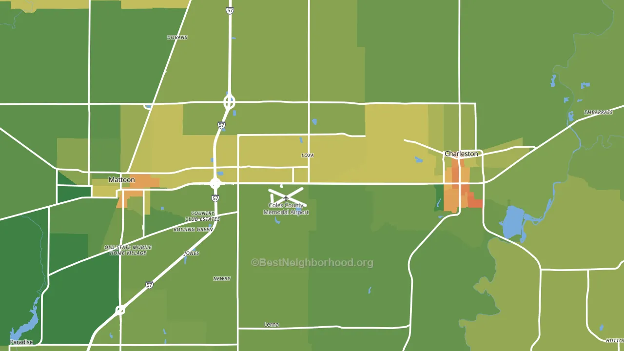 Coles County, IL block-group voter-turnout map