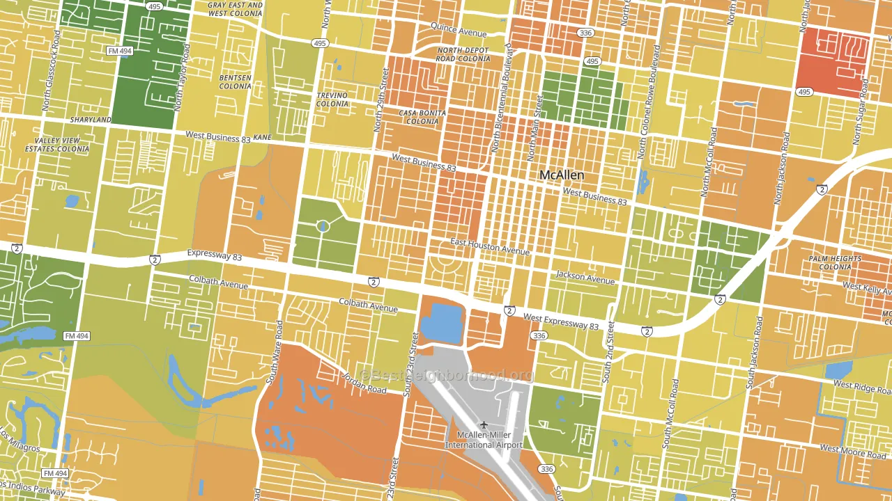College Heights, McAllen, TX block-group voter-turnout map
