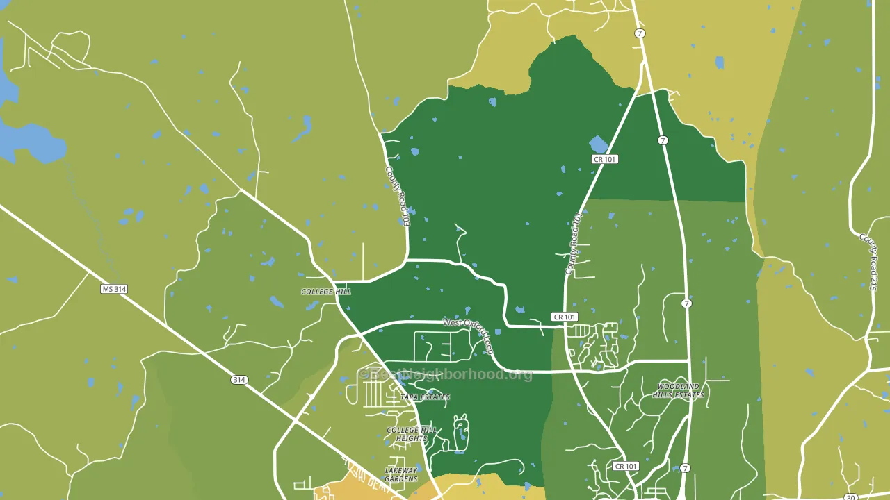 College Hill, MS block-group voter-turnout map