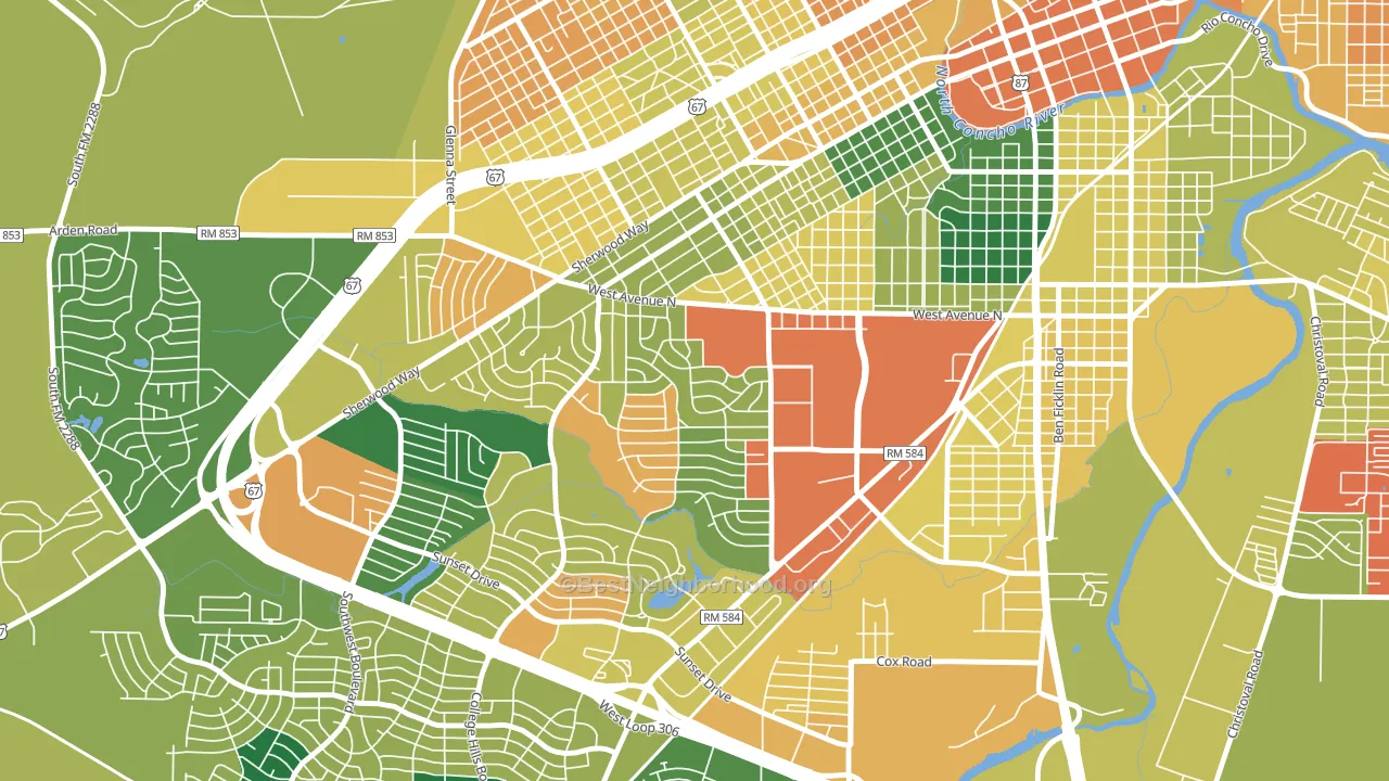 College Hills, San Angelo, TX block-group voter-turnout map