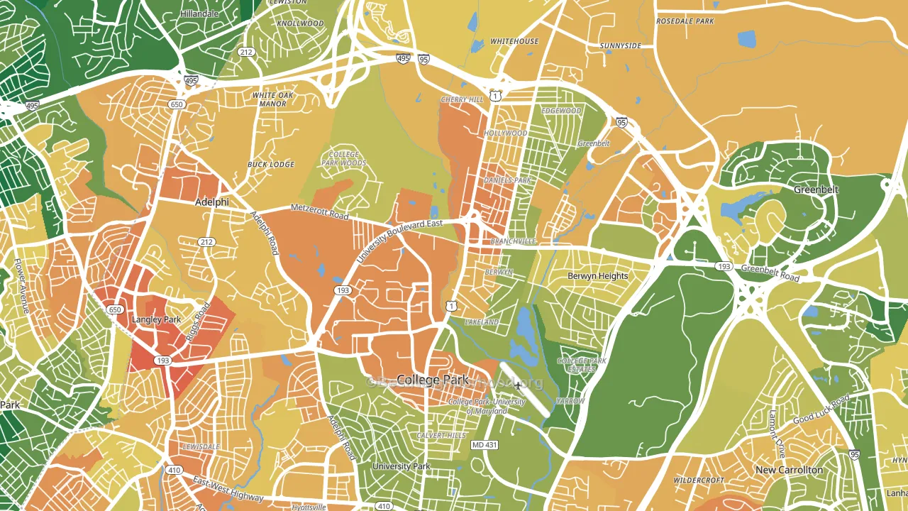 College Park, MD block-group voter-turnout map