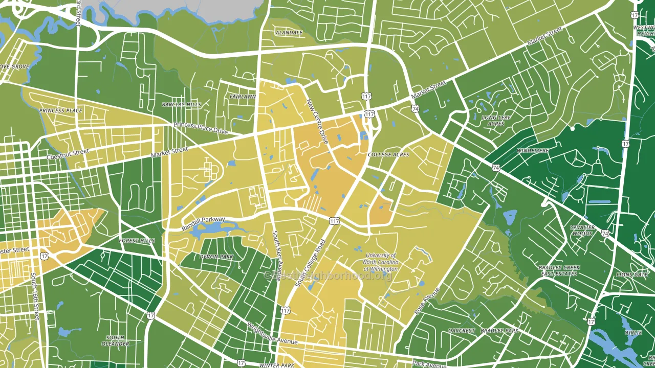 College Park, Wilmington, NC block-group voter-turnout map