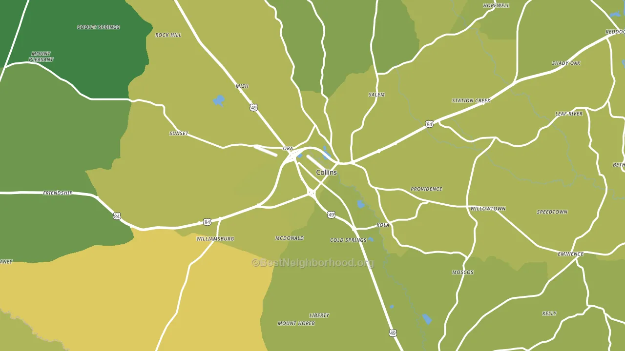 Collins, MS block-group voter-turnout map