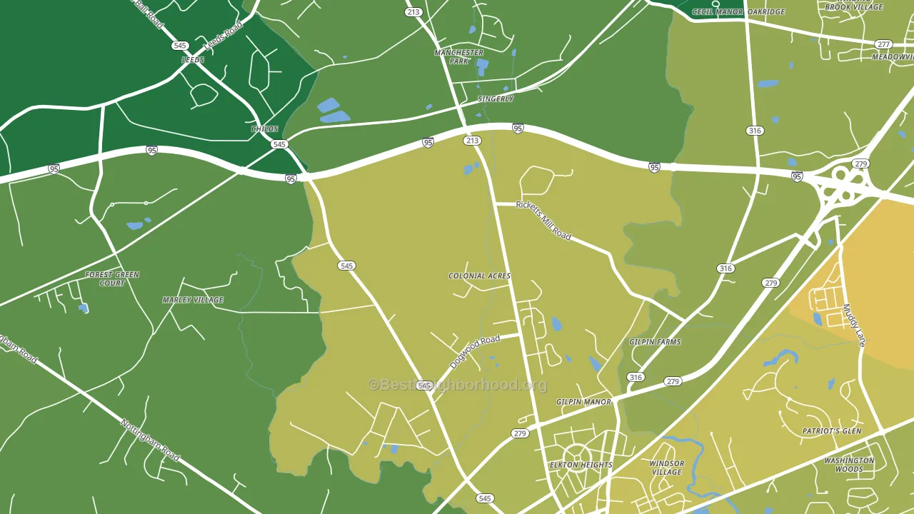 Colonial Acres, MD block-group voter-turnout map