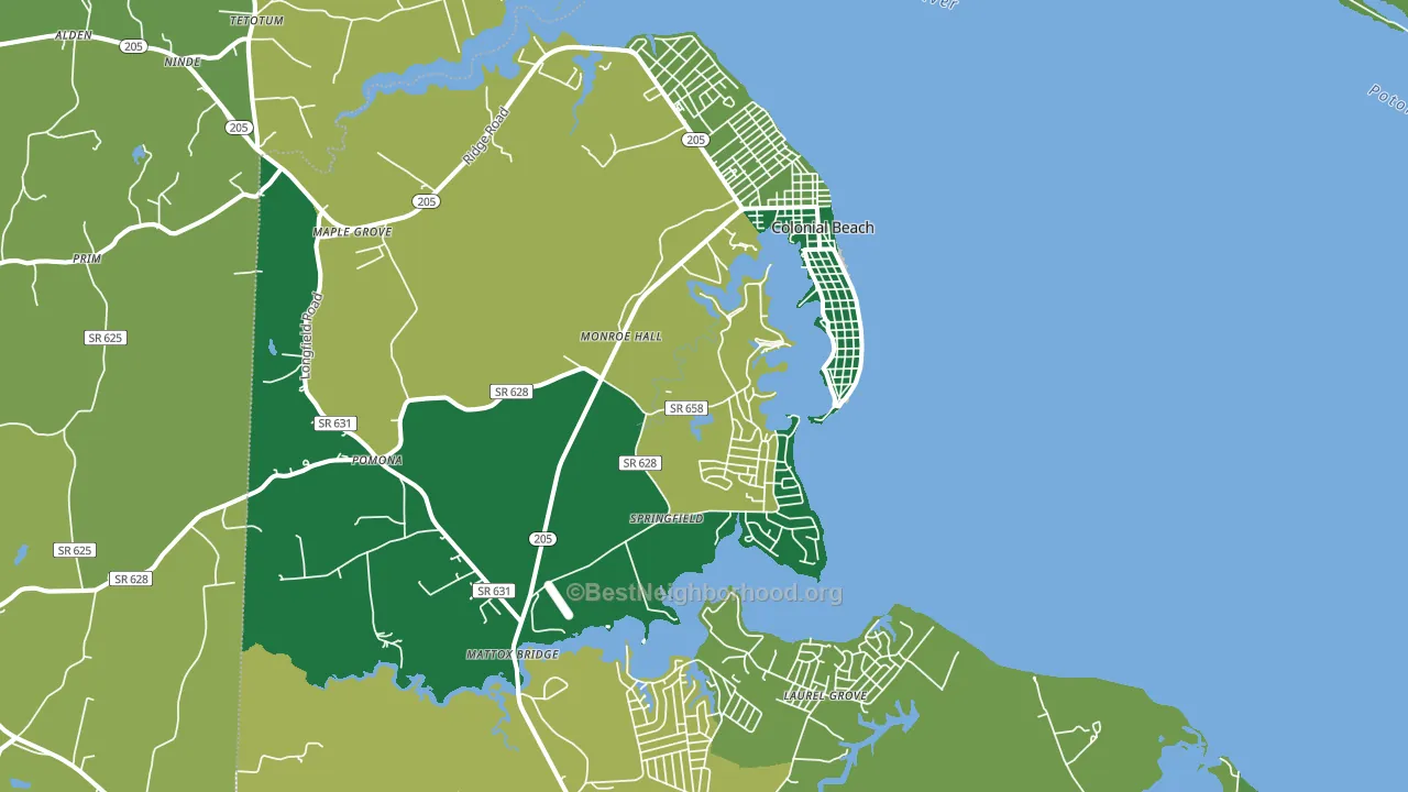 Colonial Beach, VA block-group voter-turnout map