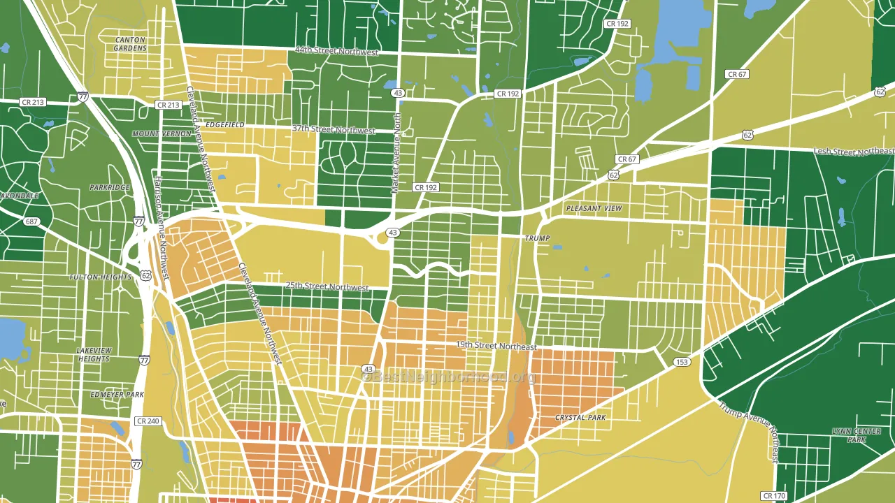 Colonial Heights, Canton, OH block-group voter-turnout map