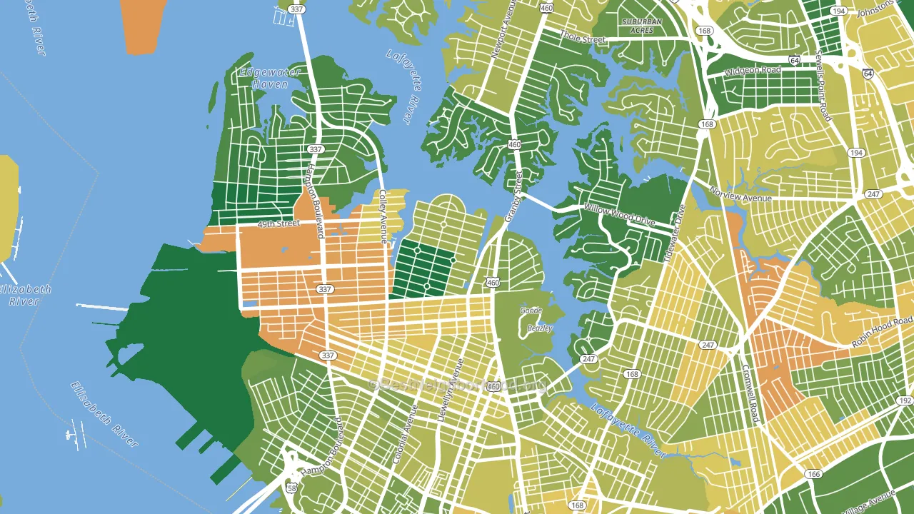 Colonial Place Riverview, Norfolk, VA block-group voter-turnout map