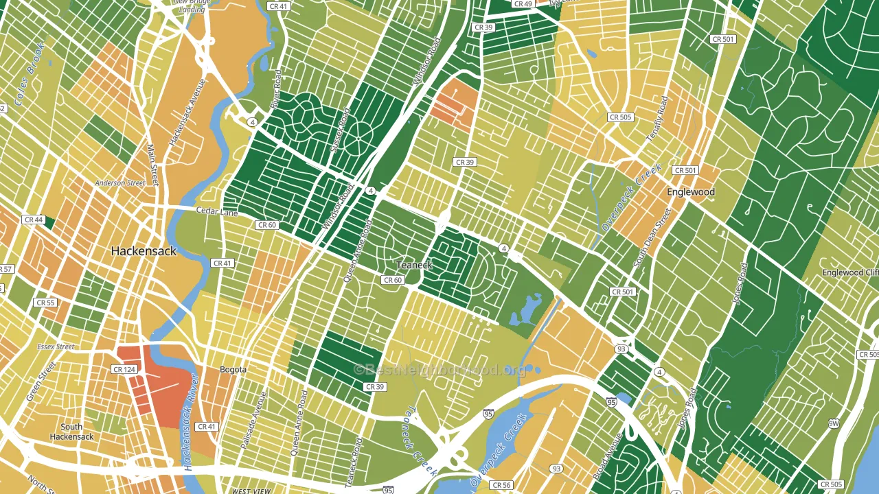 Colonial Village, Teaneck, NJ block-group voter-turnout map