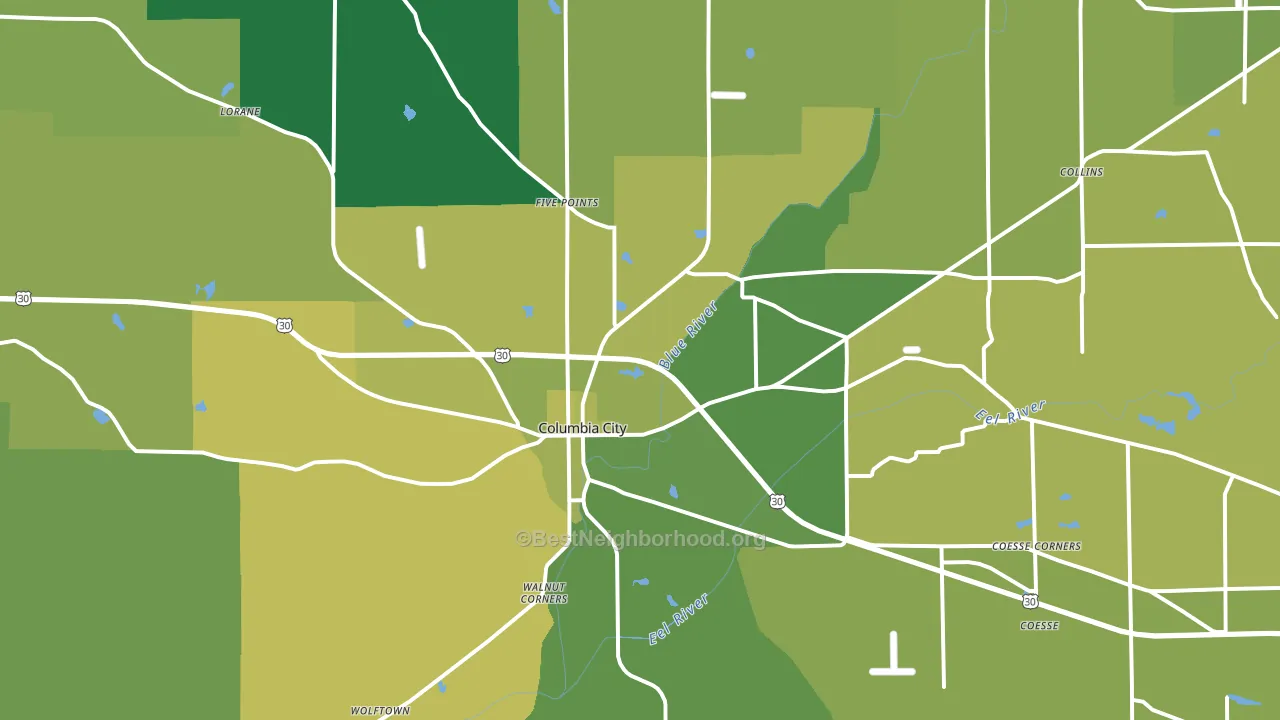 Columbia City, IN block-group voter-turnout map