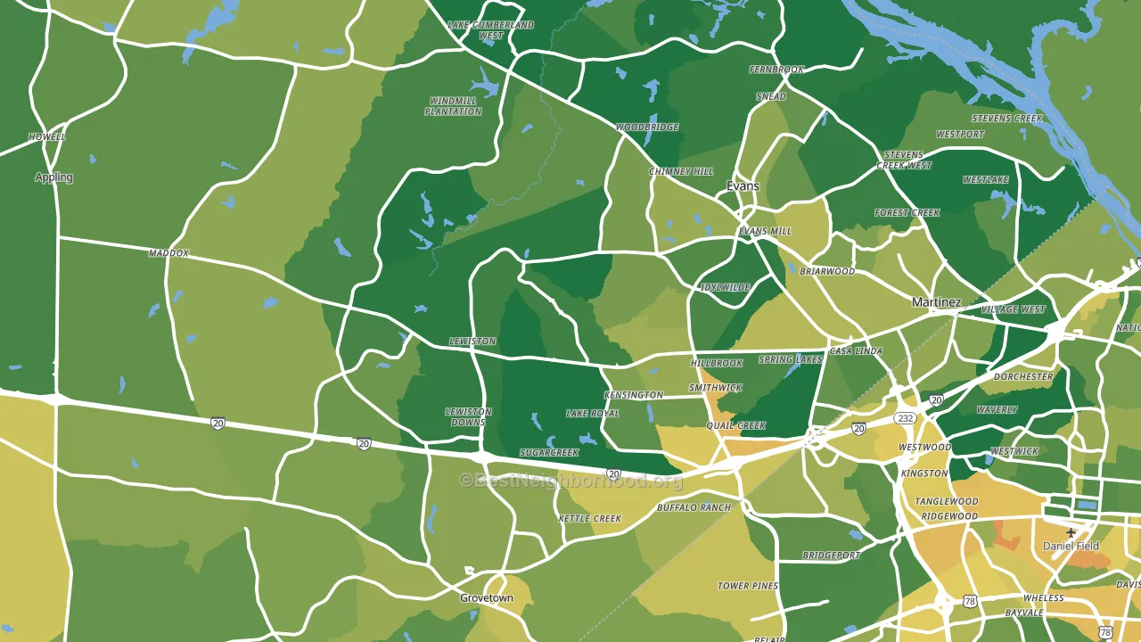 Columbia County, GA block-group voter-turnout map