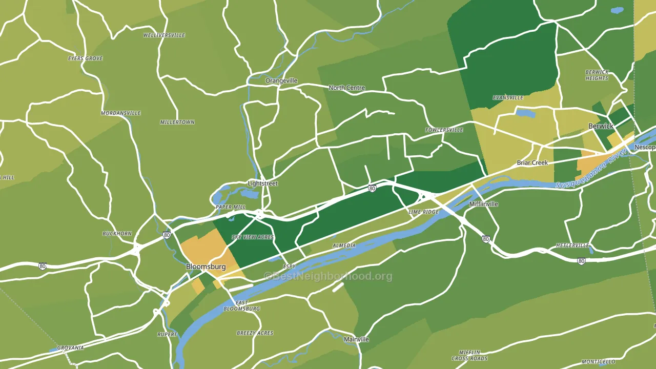 Columbia County, PA block-group voter-turnout map