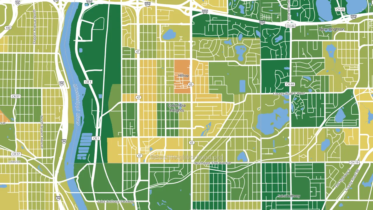 Columbia Heights, MN block-group voter-turnout map