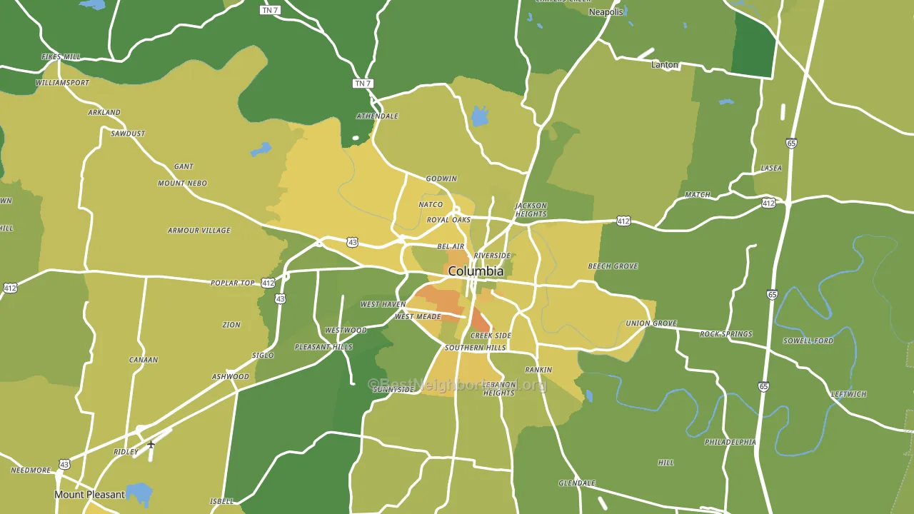 Columbia, TN block-group voter-turnout map