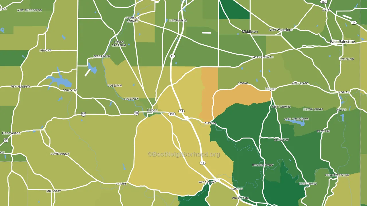 Columbiana County, OH block-group voter-turnout map