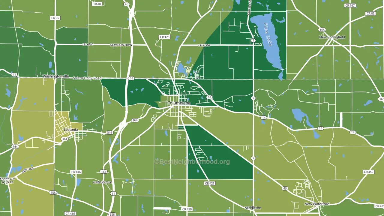 Columbiana, OH block-group voter-turnout map