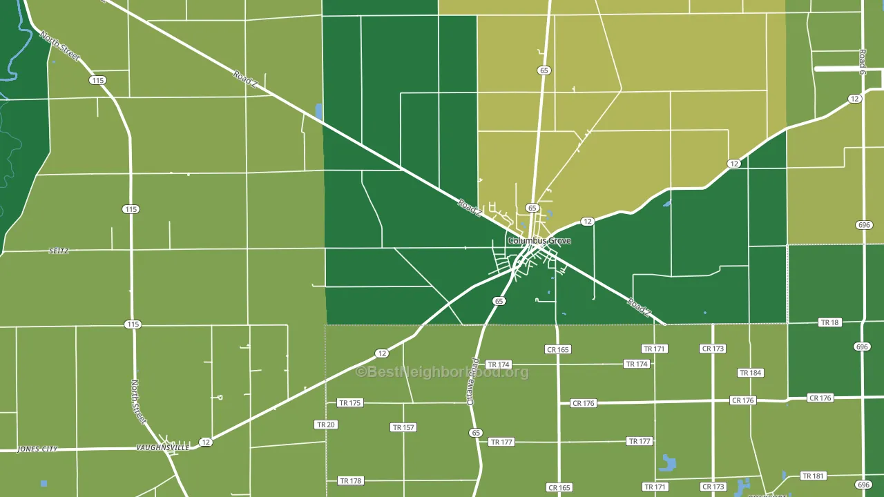 Columbus Grove, OH block-group voter-turnout map